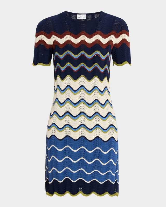 Leighton Short-Sleeve Wavy Knit Midi Dress